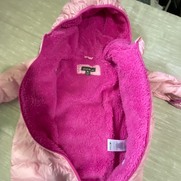 Eddie Bauer Kids Pink Down Puffer Hooded Snowsuit Bundler- Sz-6-12 mths - Picture 6 of 15